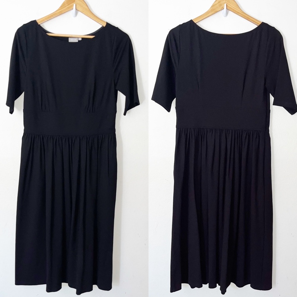 Eshakti black ponte knit fit & flare dress short sleeve sz L 12